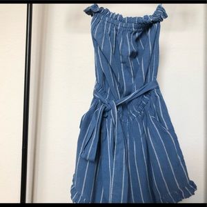 Blue & White Striped Strapless Romper